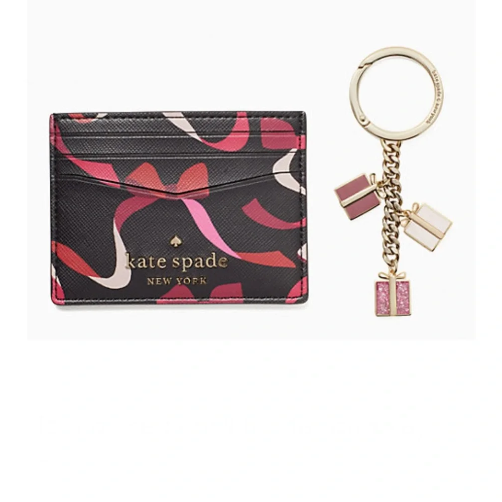 NIB Kate Spade ribbon Staci card holder and key chain bag charm boxed set